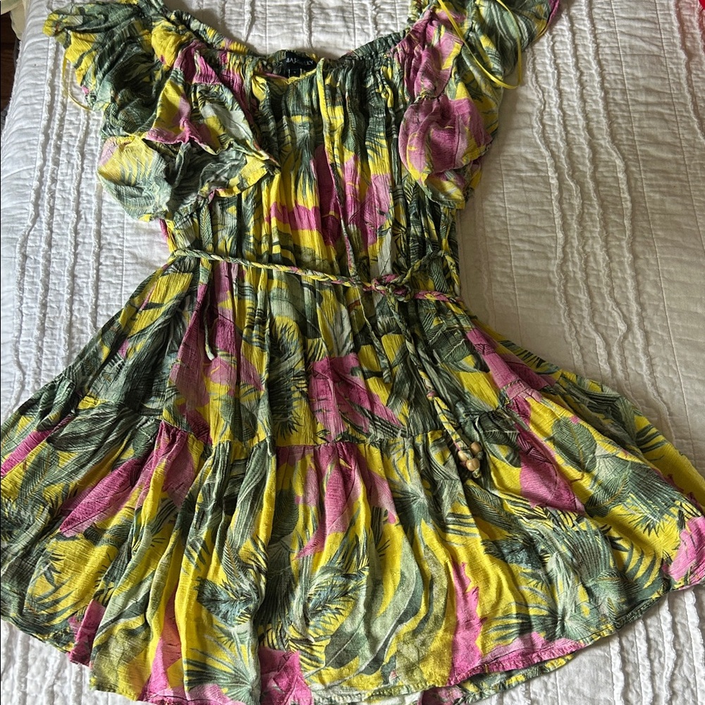 Cynthia Rowley Pink and Yellow Tropical Mini Dress